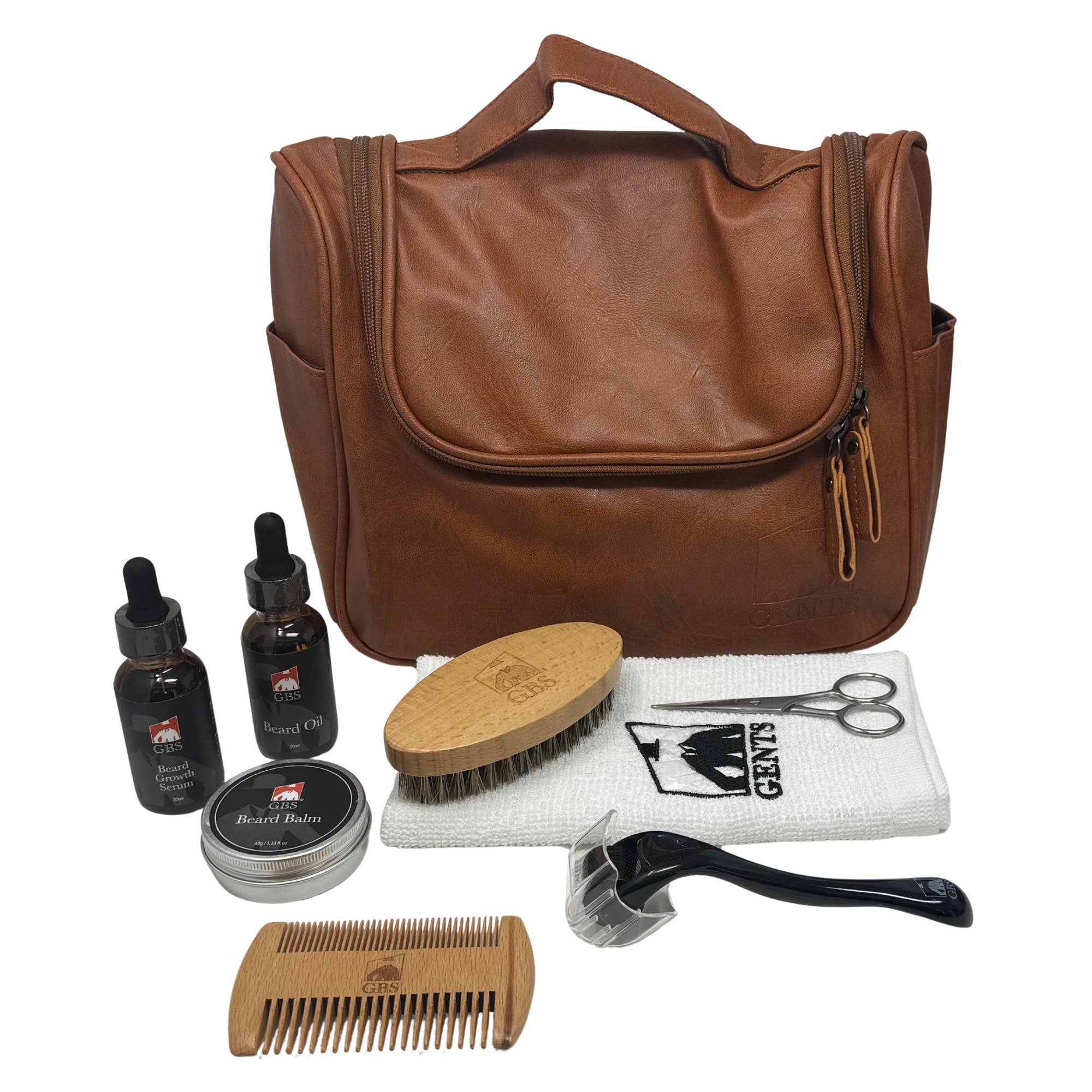 Kit de Cuidados para Barba GENTS para Homens com Bolsa de Viagem em Pele Sintética