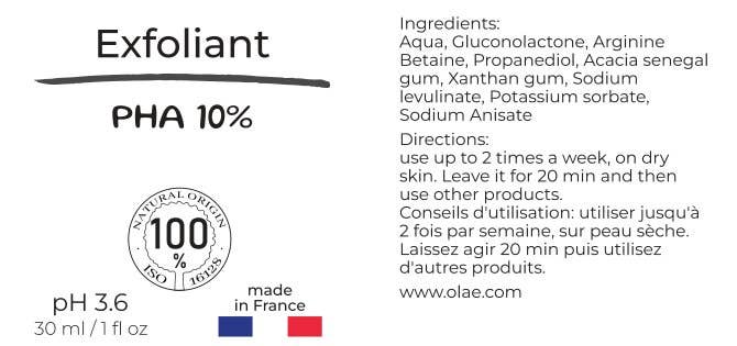 Esfoliante facial PHA 10% (melhor que AHA) 100% natural