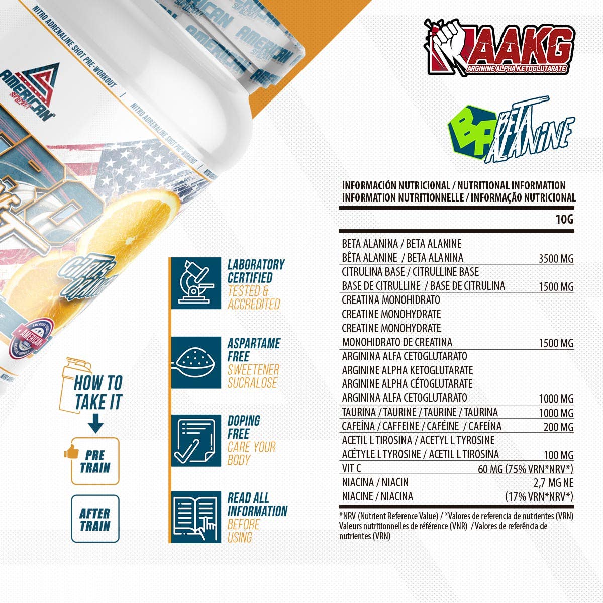 American Supplement Nitro Adrenaline Shot Pré-Treino 300 g